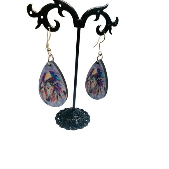 Unicorn Hook Pierced Earrings Lightweight Double Sided 2.4" Drop - Picture 7 of 7